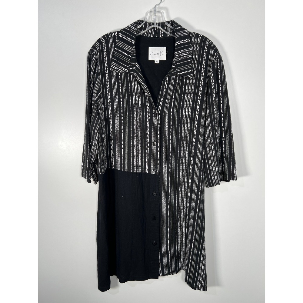 Compli K Black White Avant Garde Stripe Asymmetric Button Front Tunic Top XL